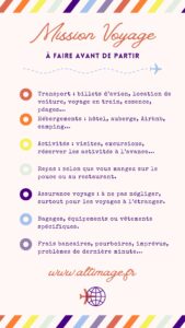 cheklist de chose à faire avant de partir en voyage